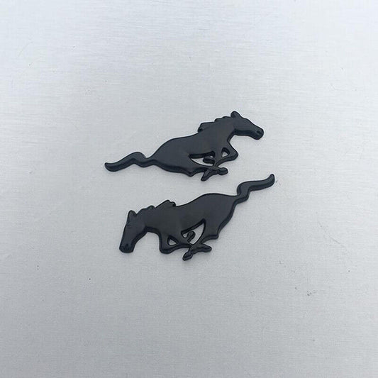 2PCS Black Metal Side Fender Running Horse Emblem Sticker Decor For Ford Mustang